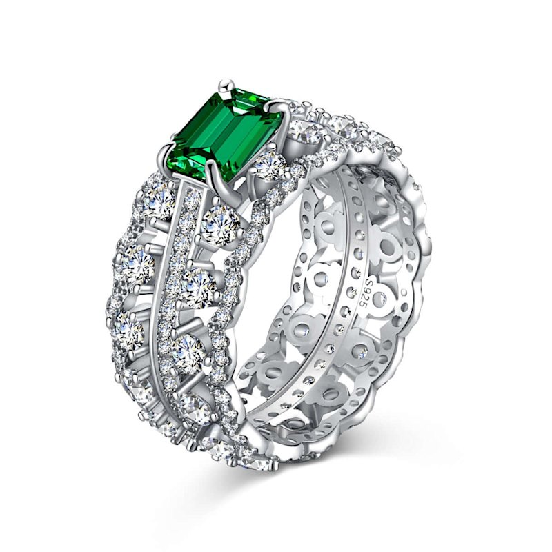 Thumbnail of The Marcela Ring | Sterling Silver Emerald & Round Cut Eternity Band image