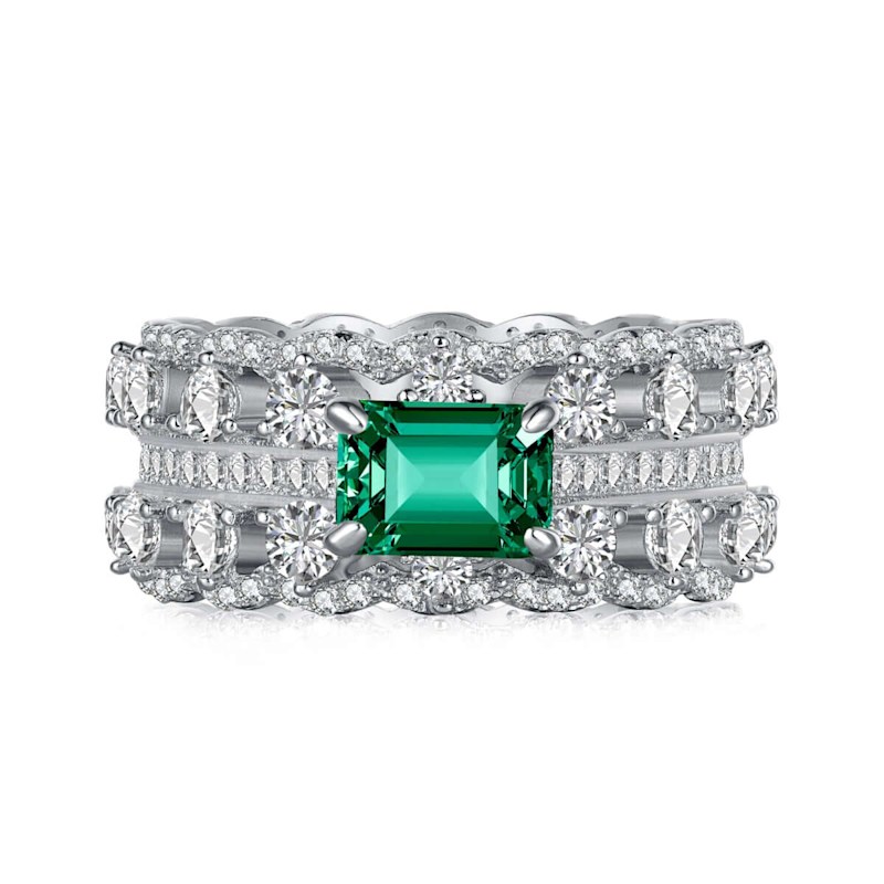 Thumbnail of The Marcela Ring | Sterling Silver Emerald & Round Cut Eternity Band image