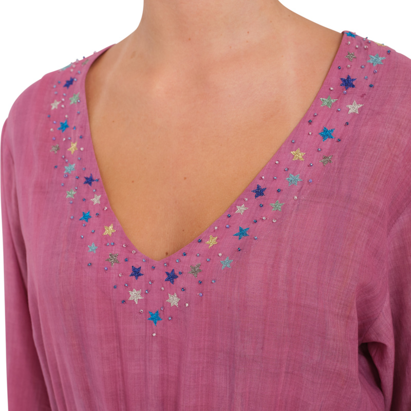 Thumbnail of The Mariposa Purple Cotton Embroidered Fitted Kaftan image