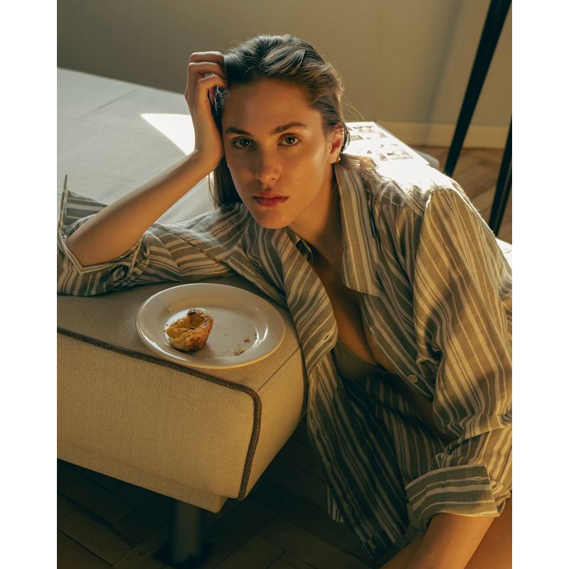 Thumbnail of The Midi Shirt -Sage Stripe image