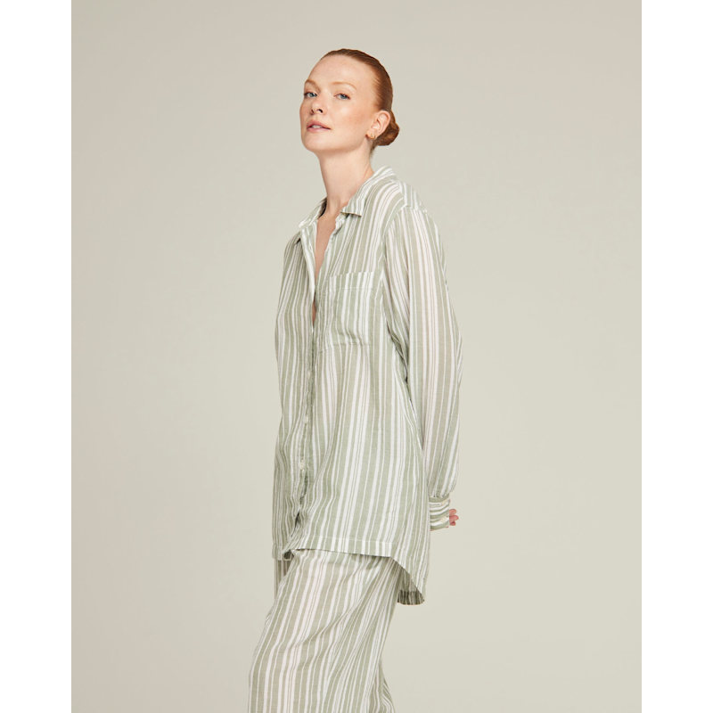 Thumbnail of The Midi Shirt -Sage Stripe image