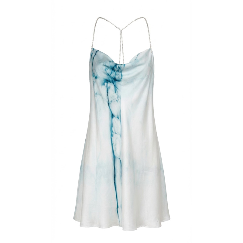 The Naiad Slip Silk Cowl Mini Dress- Light Blue And White | By Noa Rawitz |  Wolf & Badger
