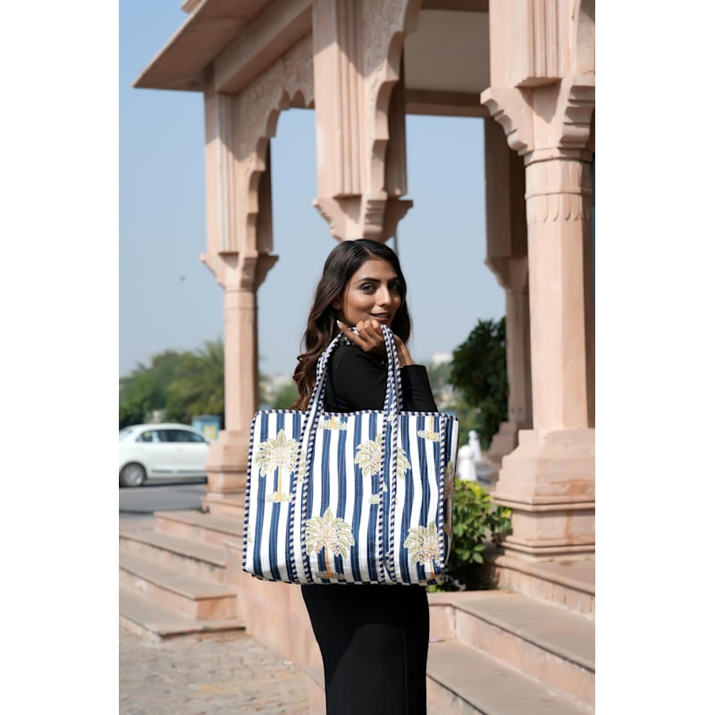 Thumbnail of The Palm Tree Tote - Navy image