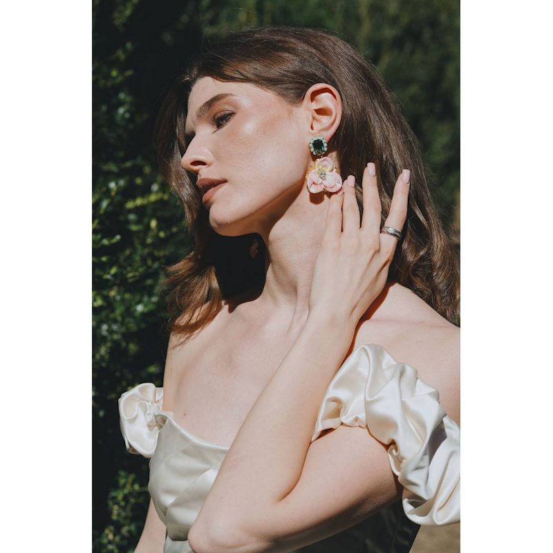Thumbnail of The Pink Reef Emerald Light Pink Pansy Earring image
