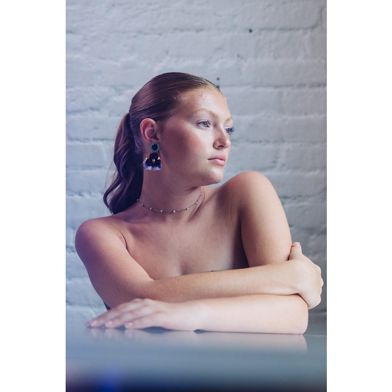 Thumbnail of The Pink Reef Emerald Blue Pansy Earring image