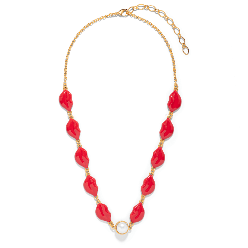 Thumbnail of The Pink Reef Hand-Painted Kiss Kiss Lips Statement Necklace With Freshwater Pearl image
