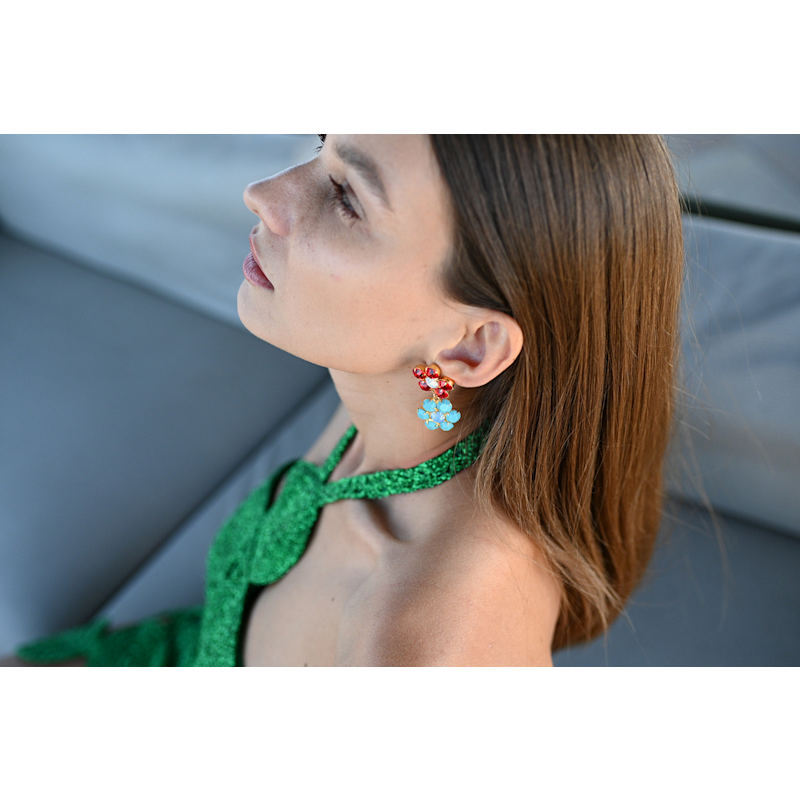 Thumbnail of The Pink Reef Penelope Handcrafted Gem Double Floral In Rainbow image