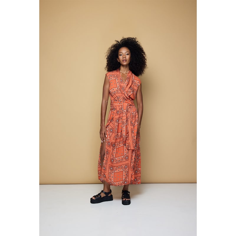 The Point Dress Maxi - Bandana Blood Orange Print - Size S | State Of Georgia