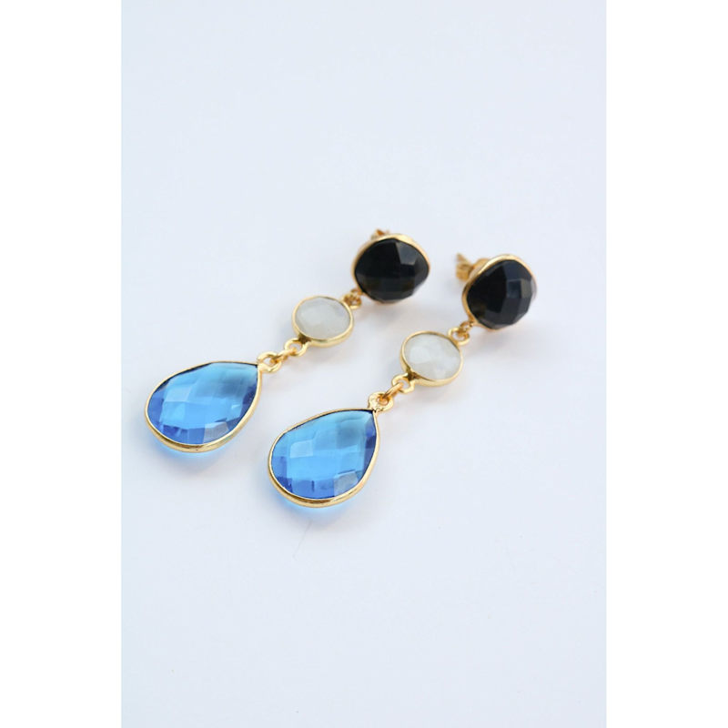 Thumbnail of The Prowl Onyx with Blue Topaz Gemstone Earring image