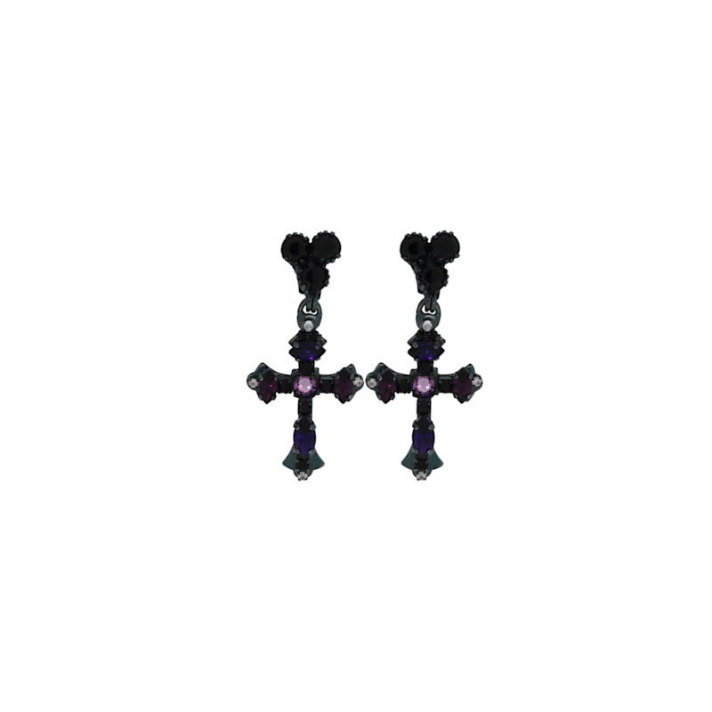 Thumbnail of The Purple Cross Earrings In Oxidised Silver image