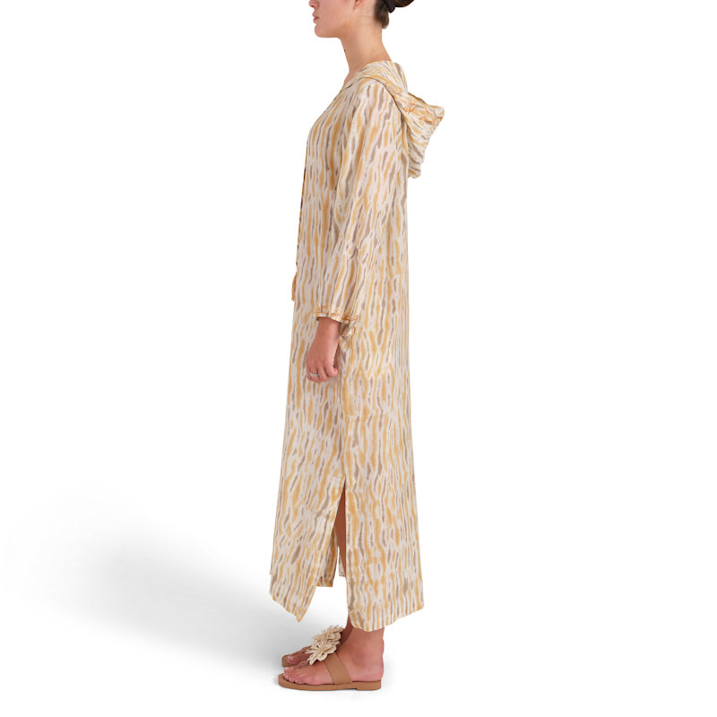 Thumbnail of The Ruthie Silk And Organic Cotton Yellow Tiger Print Embroidered Kaftan Dress image