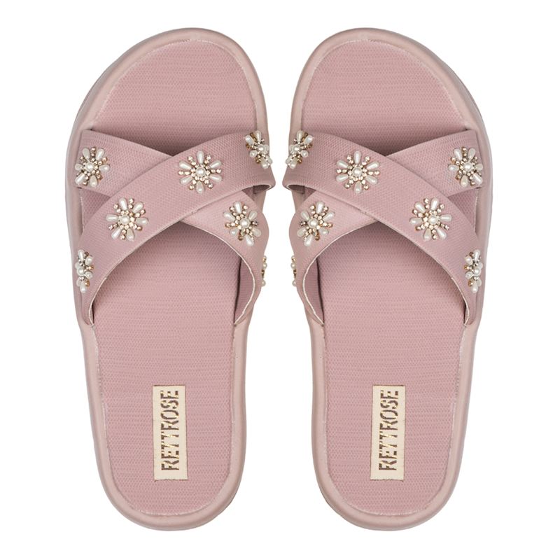 Thumbnail of The Safira Pink Luxury Cross Over Embellished Slides image