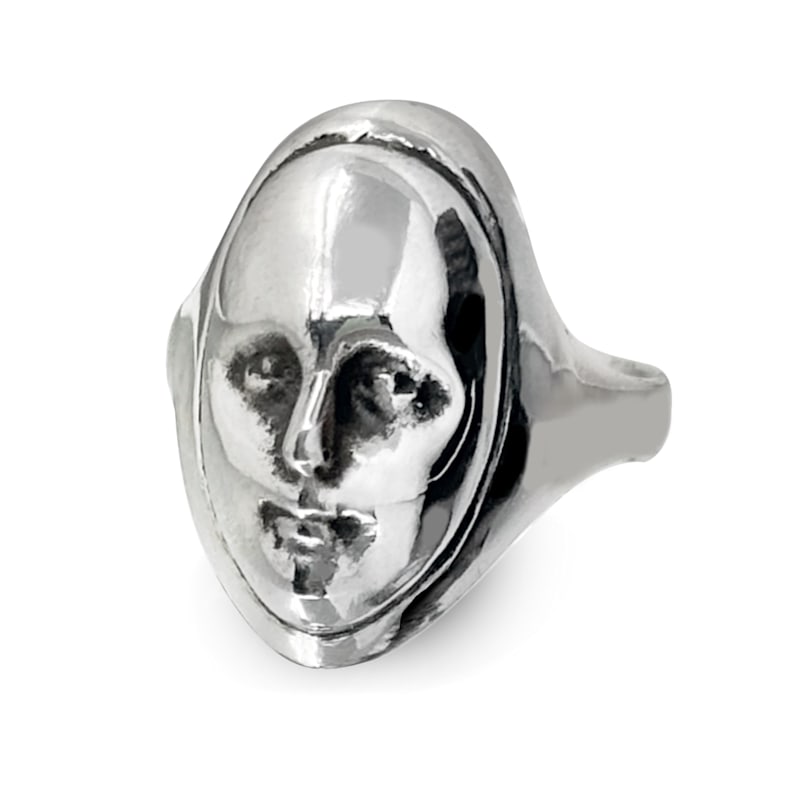 The Stranger Face Ring - Silver - Womens Signet | Perry Gargano | Wolf ...