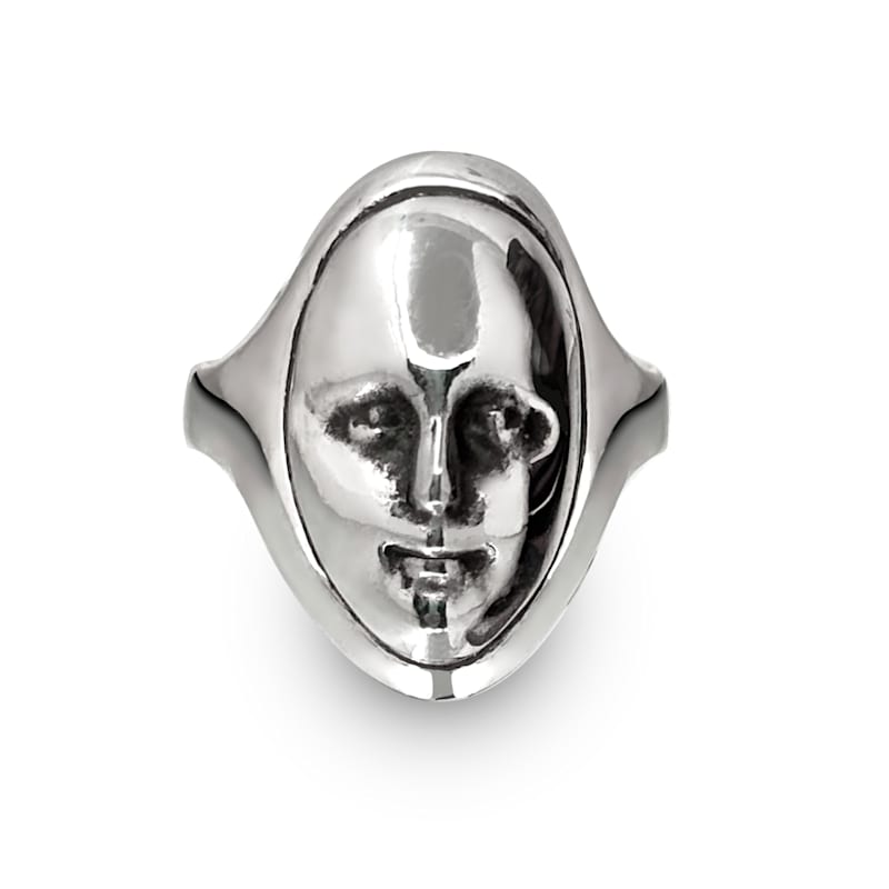 The Stranger Face Ring - Silver - Womens Signet | Perry Gargano | Wolf ...