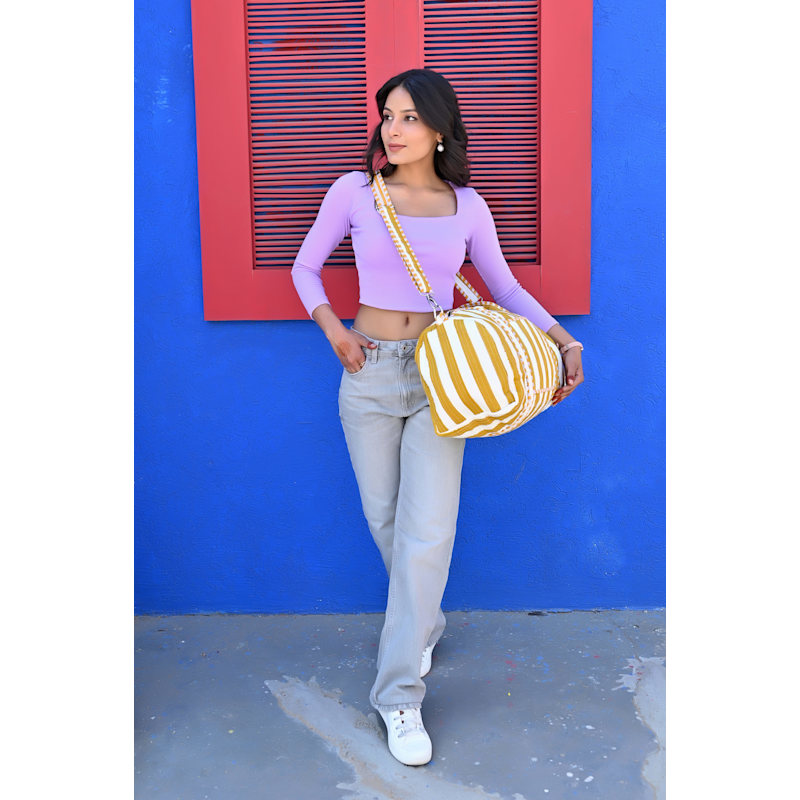 Thumbnail of The Striped Cotton Weekender - Gold image