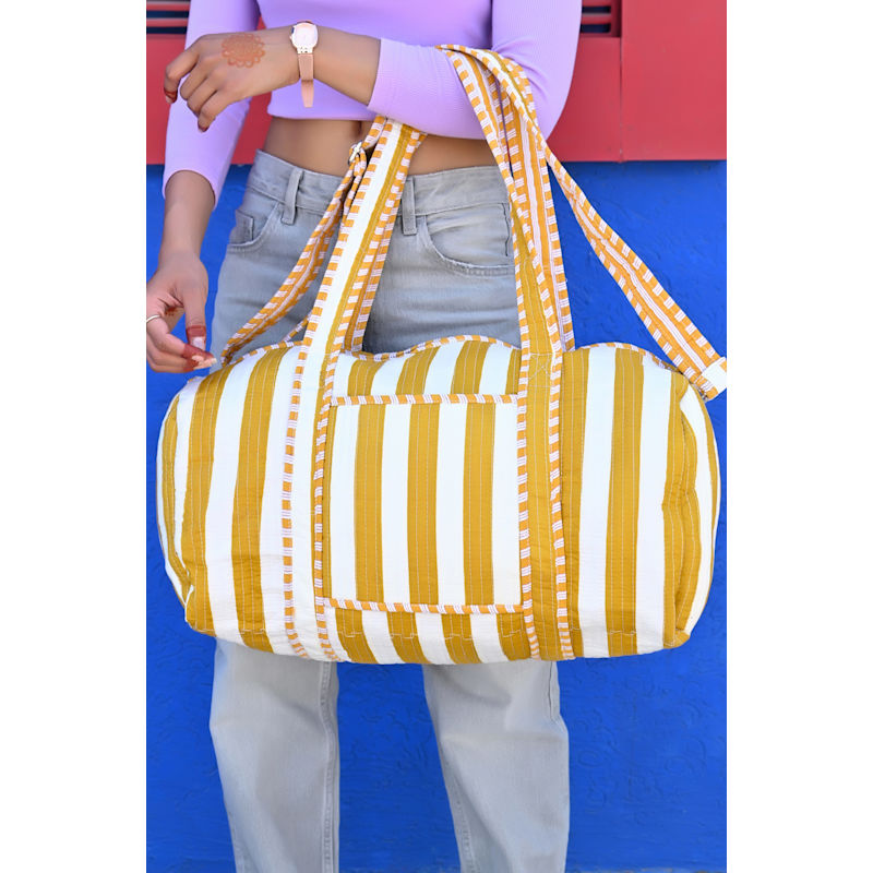 Thumbnail of The Striped Cotton Weekender - Gold image