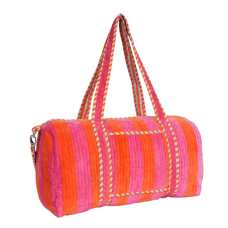 Thumbnail of Striped Velvet Weekender - Grey image