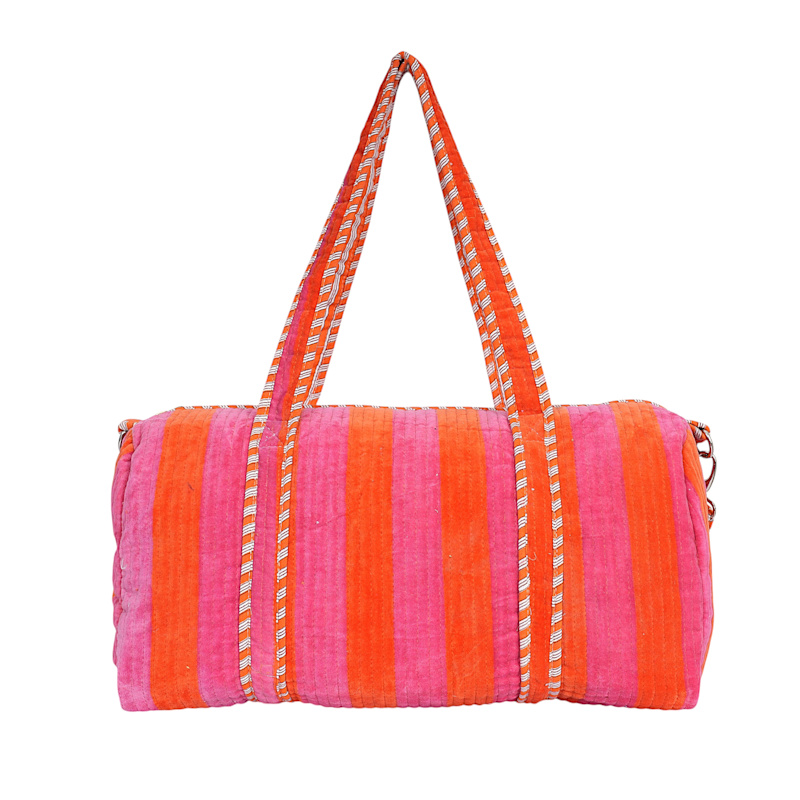 Thumbnail of Striped Velvet Weekender - Grey image