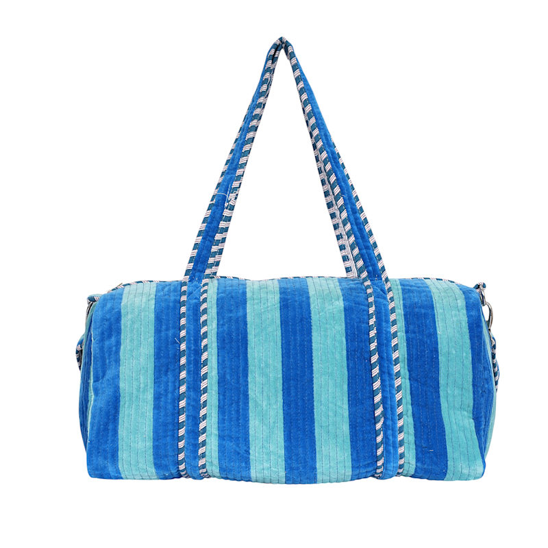 Thumbnail of Striped Velvet Weekender - Grey image