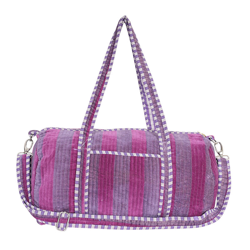 Thumbnail of Striped Velvet Weekender - Grey image
