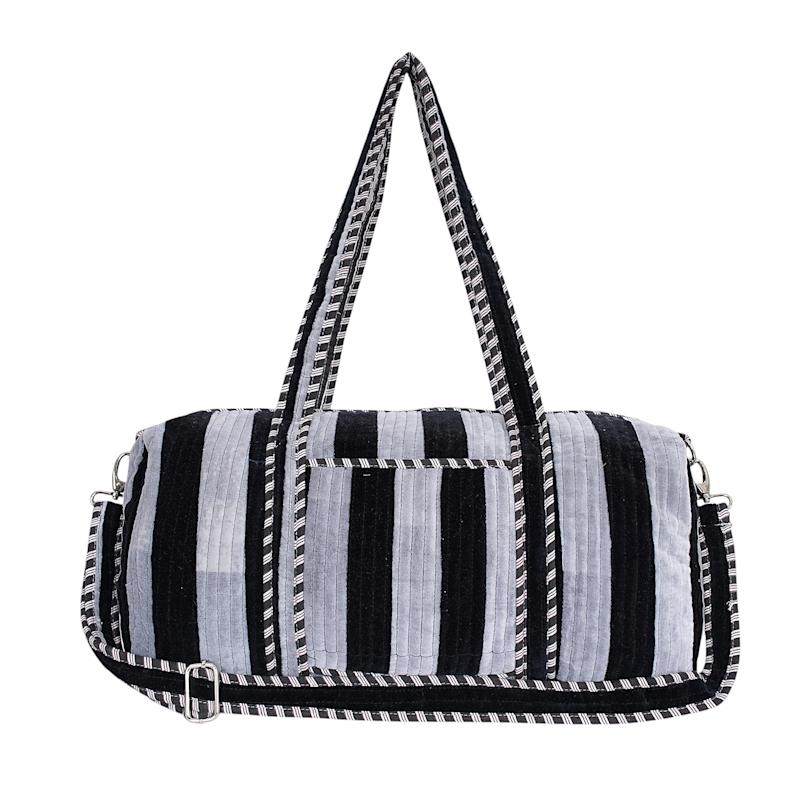 Thumbnail of Striped Velvet Weekender - Grey image