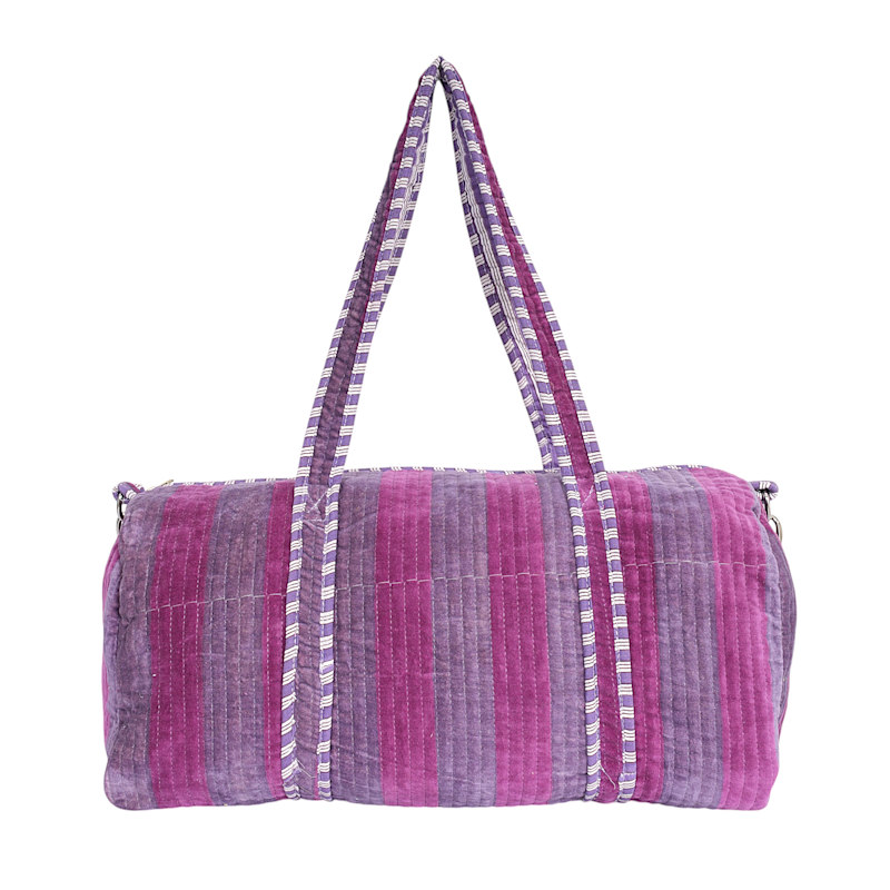 Thumbnail of Striped Velvet Weekender - Grey image