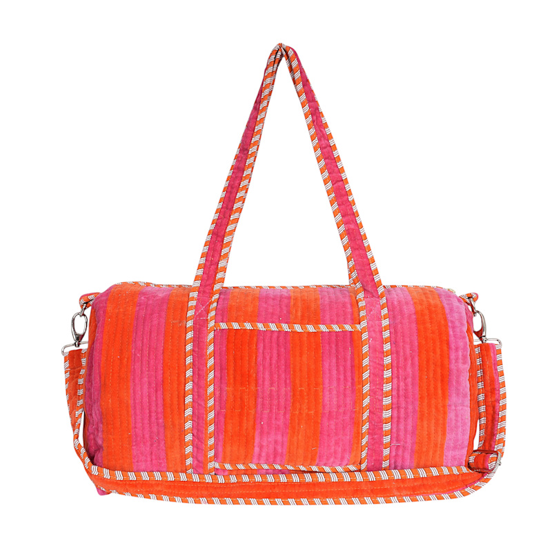 Thumbnail of Striped Velvet Weekender - Grey image