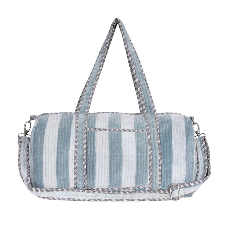 Thumbnail of Striped Velvet Weekender - Grey image