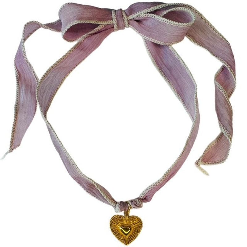 Thumbnail of The Sweet Love Gold Heart Silk Choker Necklace image