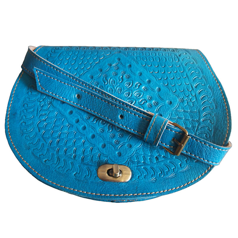 Thumbnail of The Temara Embossed Saddle Bag In Bright Blue image