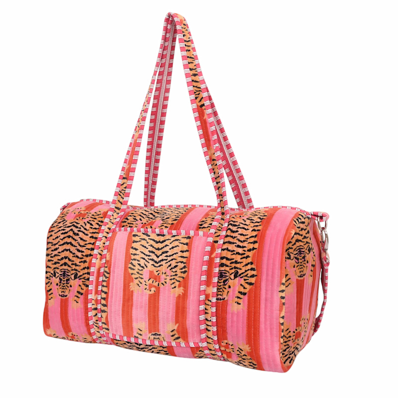Thumbnail of The Tibetan Tiger Velvet Weekender - Orange And Pink image