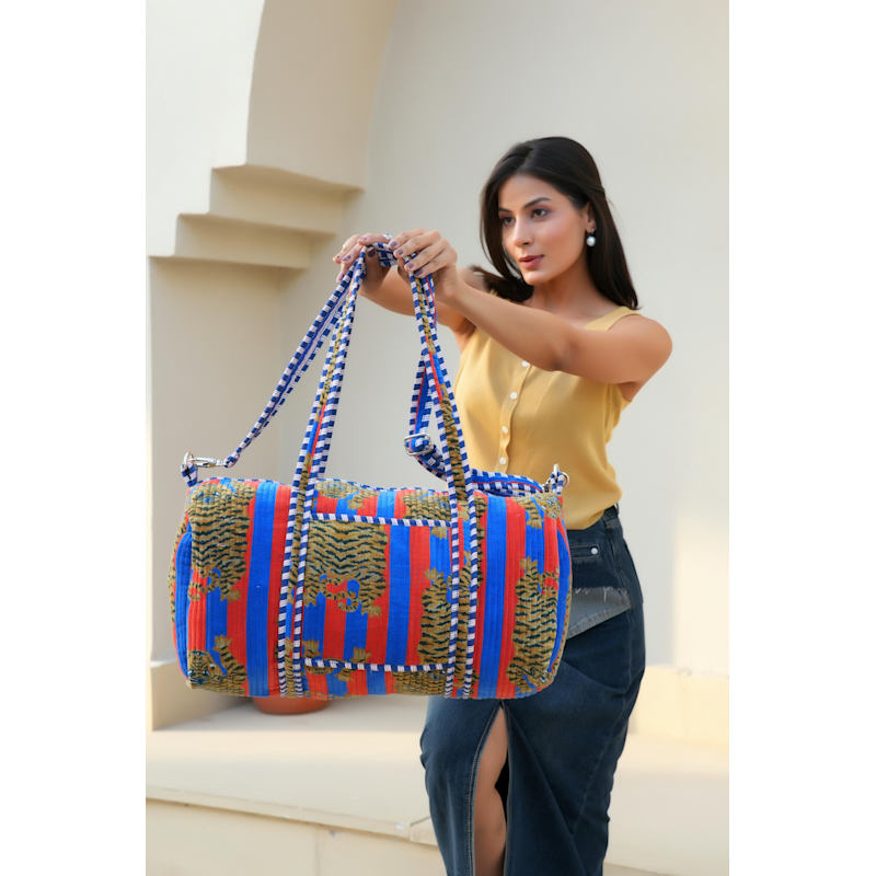 Thumbnail of The Tibetan Tiger Velvet Weekender - Orange And Pink image