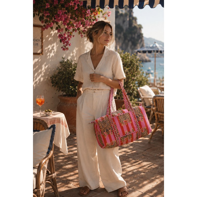 Thumbnail of The Tibetan Tiger Velvet Weekender - Orange And Pink image