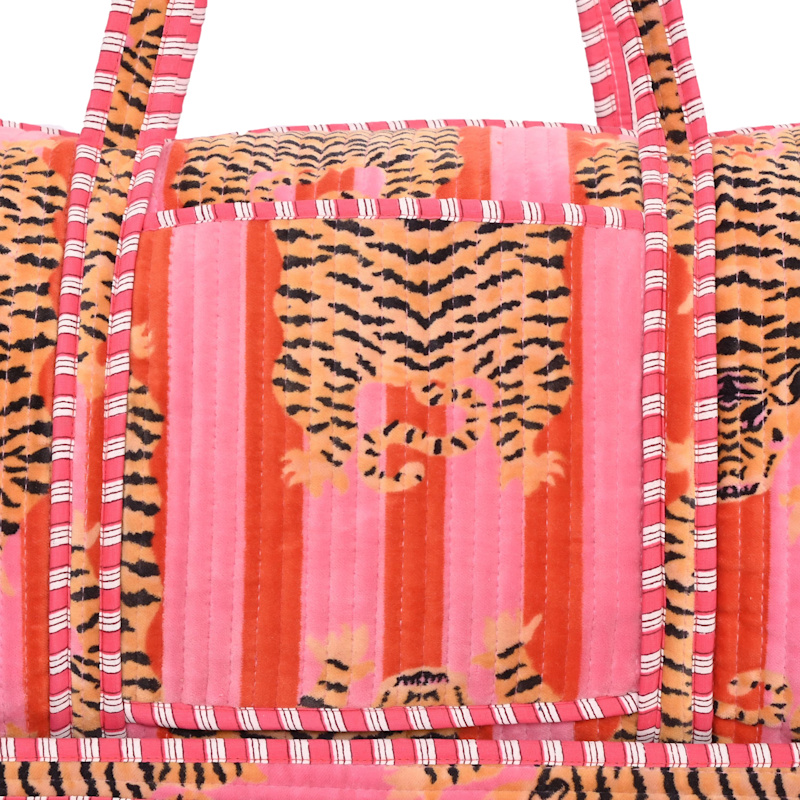 Thumbnail of The Tibetan Tiger Velvet Weekender - Orange And Pink image