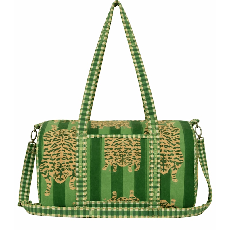 Thumbnail of The Tibetan Tiger Velvet Weekender - Orange And Pink image