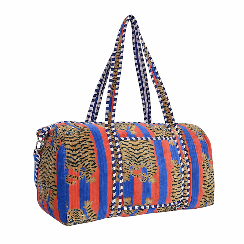 Thumbnail of The Tibetan Tiger Velvet Weekender - Orange And Pink image