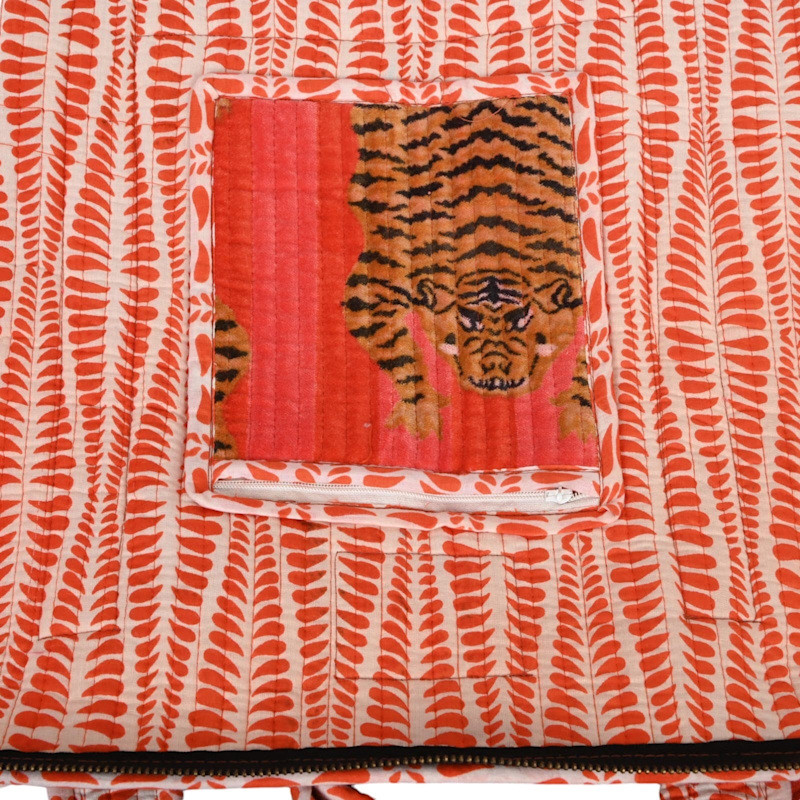Thumbnail of The Tibetan Tiger Velvet Weekender - Orange And Pink image