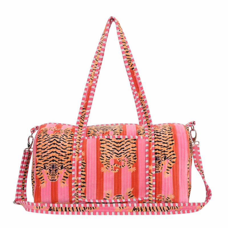 Thumbnail of The Tibetan Tiger Velvet Weekender - Orange And Pink image