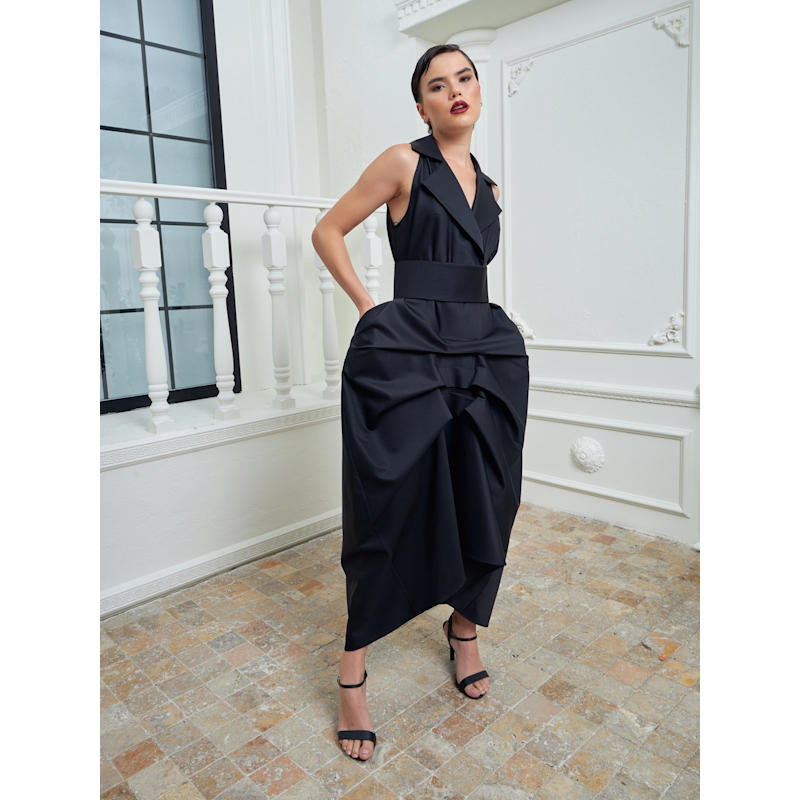 tuxedo cocktail dress Ever New Petite structured tuxedo dress in black