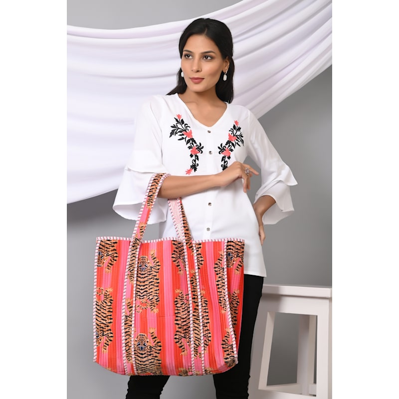 Thumbnail of The Ultimate Velvet Tibetan Tiger Tote In Pink image