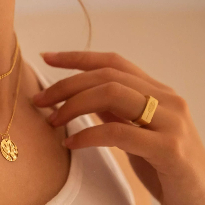 Thumbnail of Thick Gold Wheat Signet Ring image