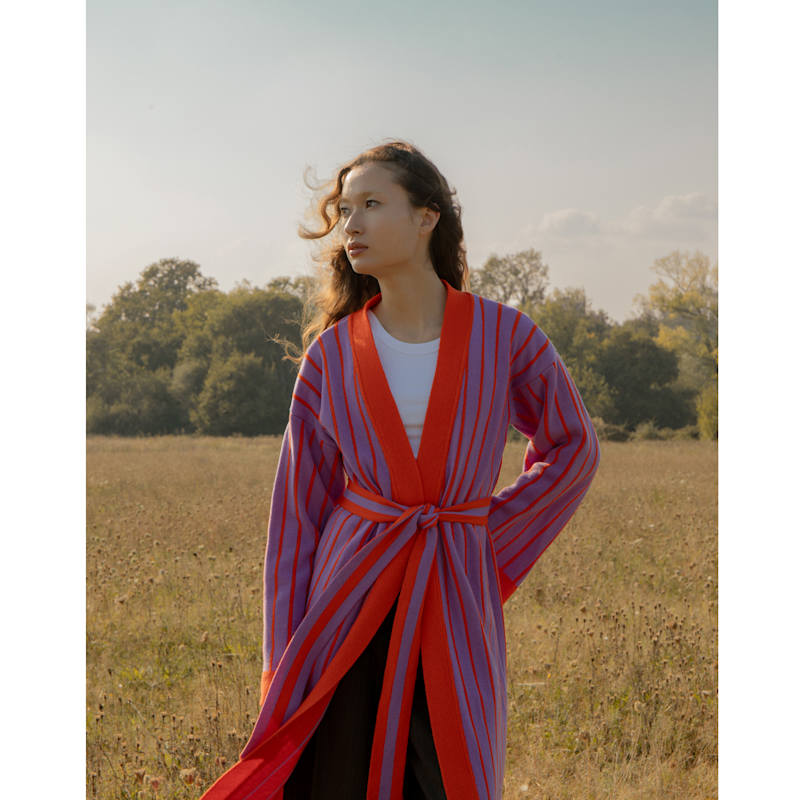 Thumbnail of Thin Striped Long Wool & Cashmere Cardigan image