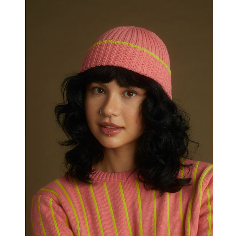 Thumbnail of Ribbed Wool & Cashmere Beanie Pink & Yellow image
