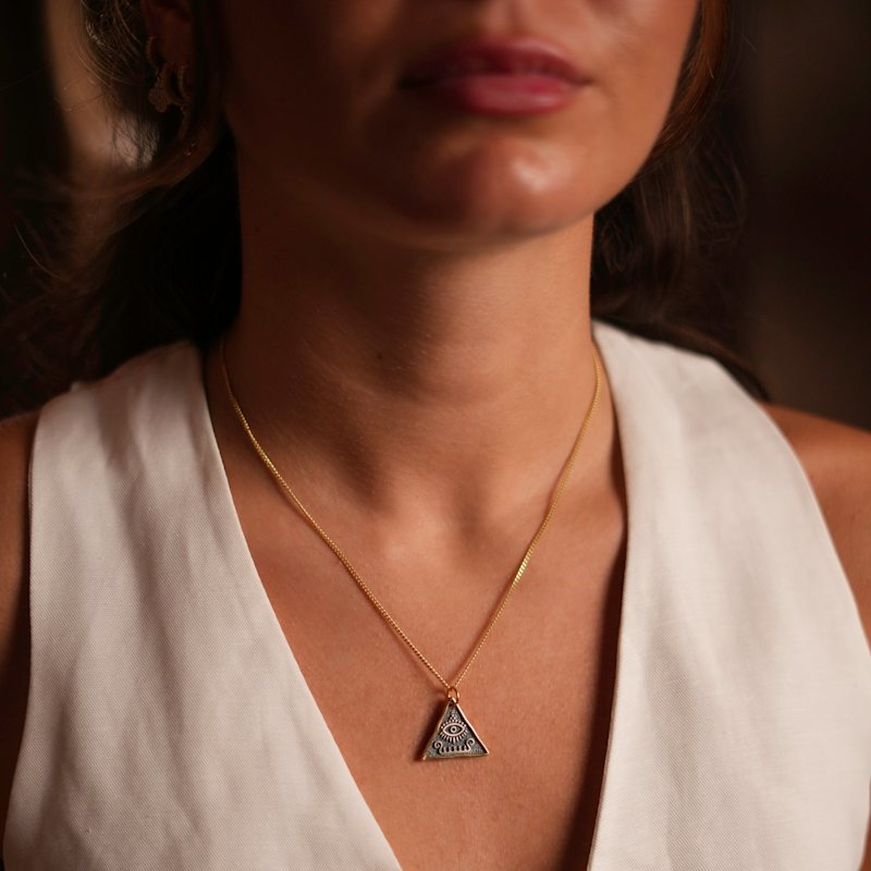 Thumbnail of Spiritual Evil Eye Protection Sterling Silver & Gold Necklace - Silver image