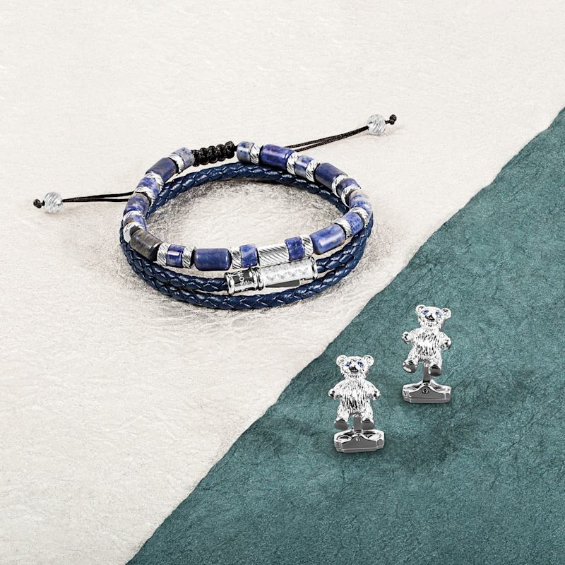 Thompson Lucky Clover Double Wrap Bracelet In Navy Leather