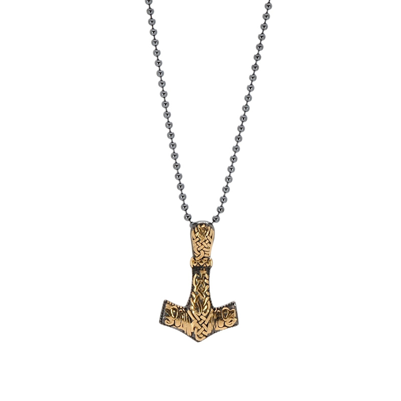 Thumbnail of Thor Hammer Sterling Silver & Gold Pendant Necklace - Gold image