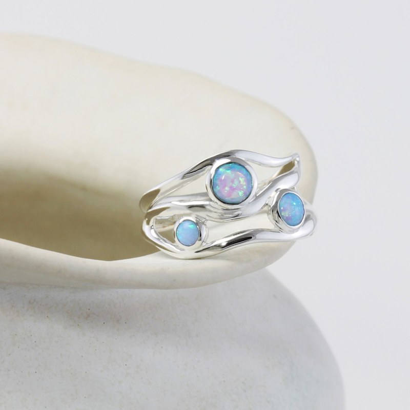 Thumbnail of Three Blue Fire Opal Gemstone Ring image