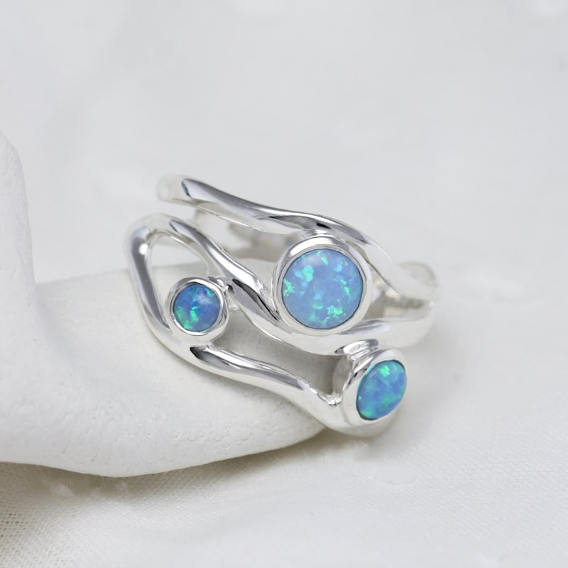 Thumbnail of Three Blue Fire Opal Gemstone Ring image