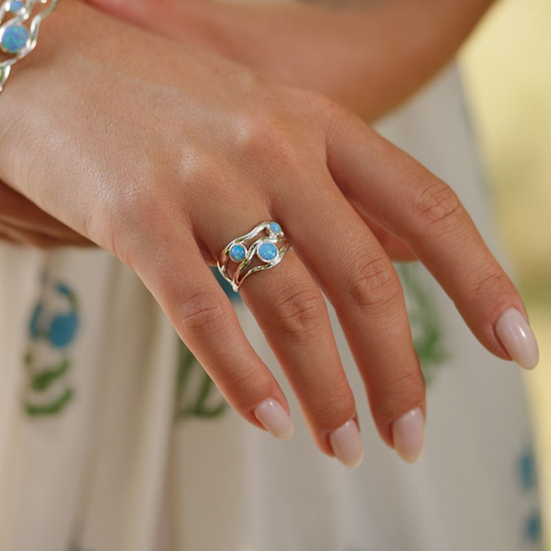 Thumbnail of Three Blue Fire Opal Gemstone Ring image