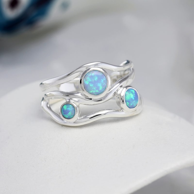 Thumbnail of Three Blue Fire Opal Gemstone Ring image